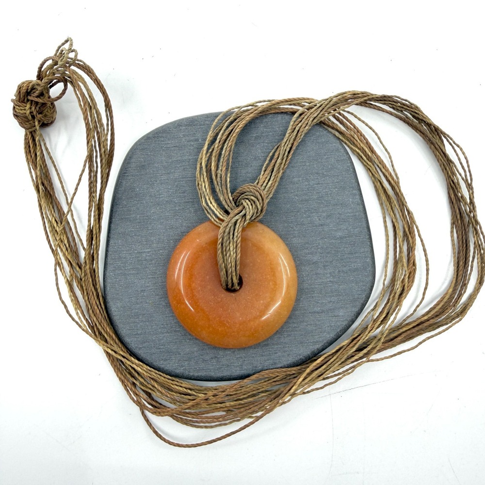 Orange Donut Pendant Necklace Bohemian Macrame Cord Natural Stone Style Gift